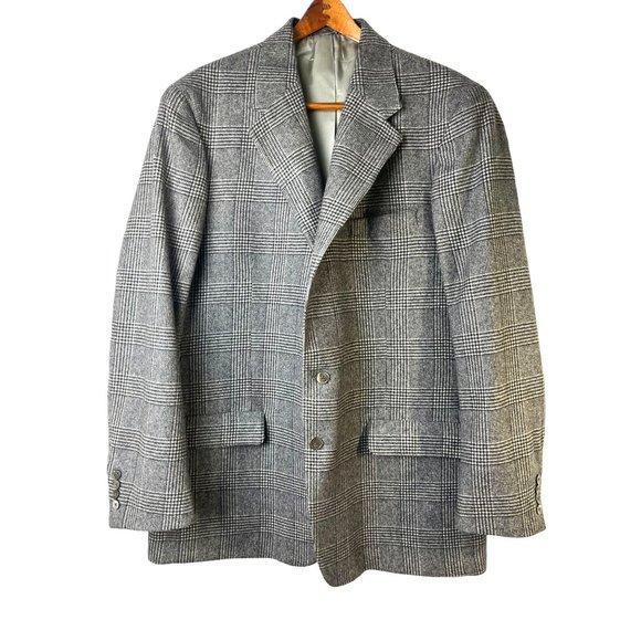 Vintage Black & White Plaid Cashmere Sports Jacket, Men's Size Xtra- Large Tall - Picture 5 of 16